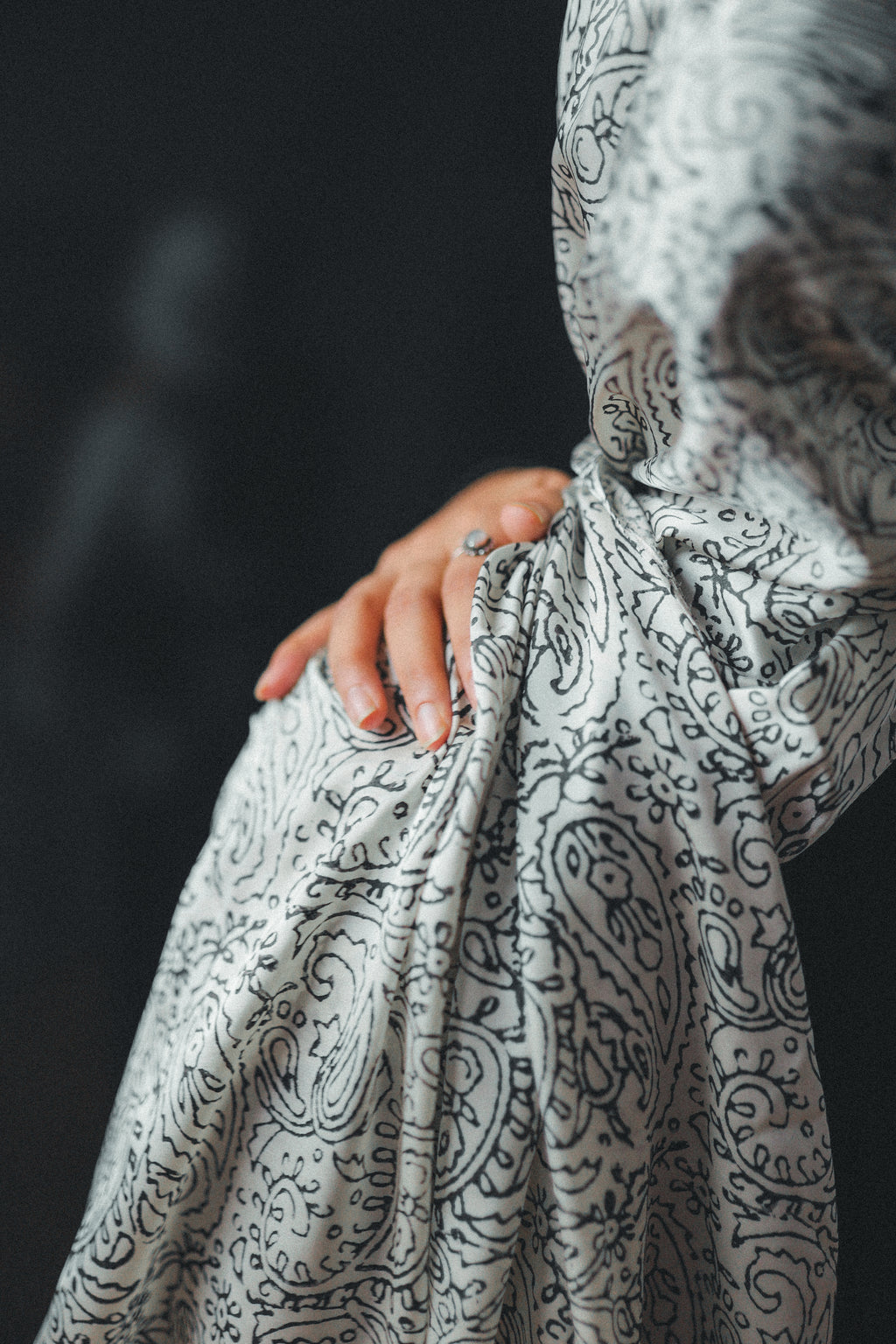 Printed Beige Silk Hijab